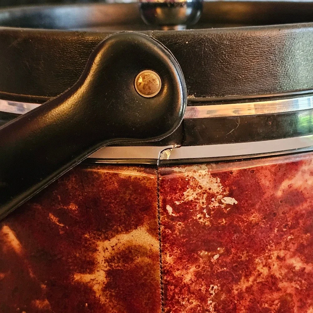 1970s Elmar Mfg Faux Tortoise Shell‎ Ice Bucket Mid Century Modern Burgundy MCM